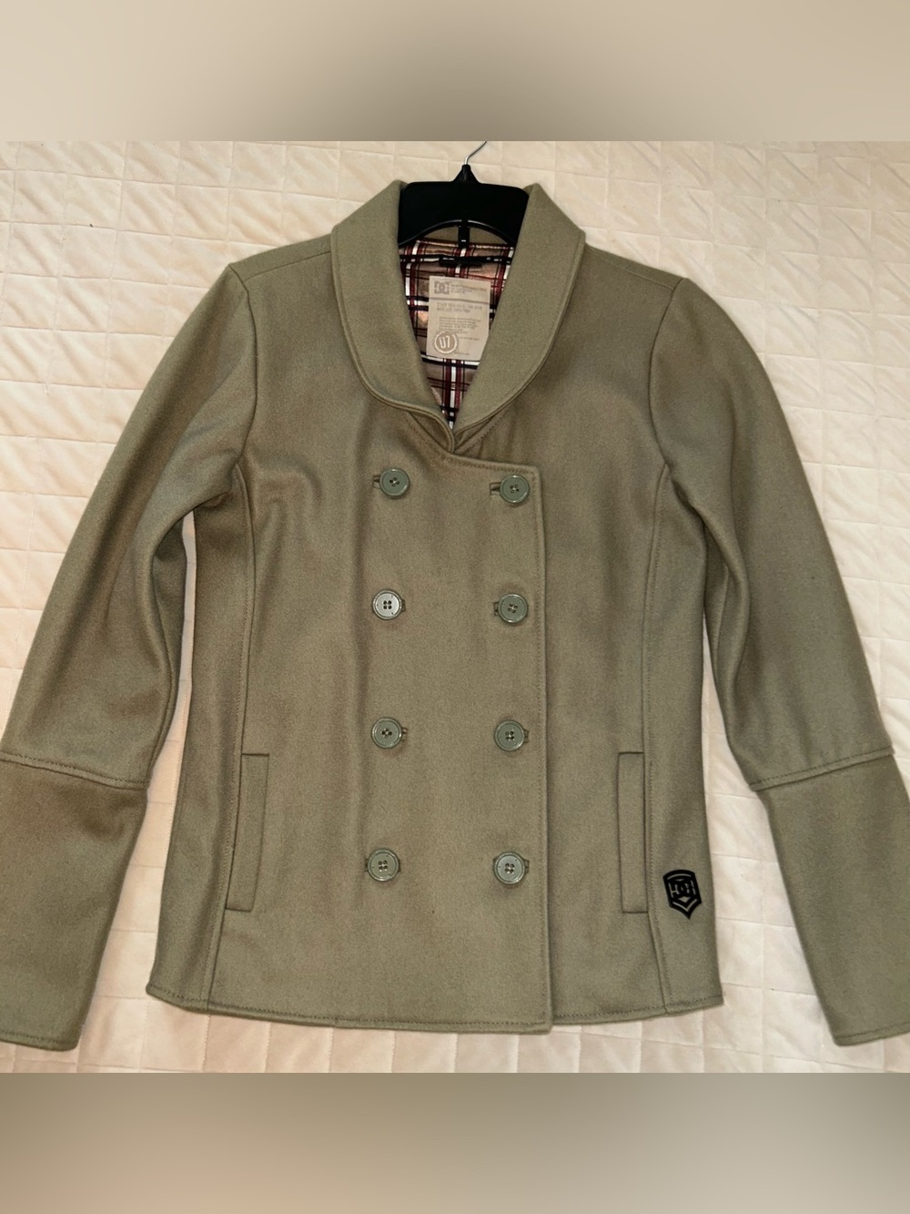 DC Womens Green peacoat JACKET Blazer Size Medium WOOL BLEND Coat